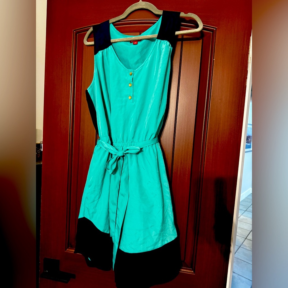 Merona jade/navy color block sleeveless dress, L